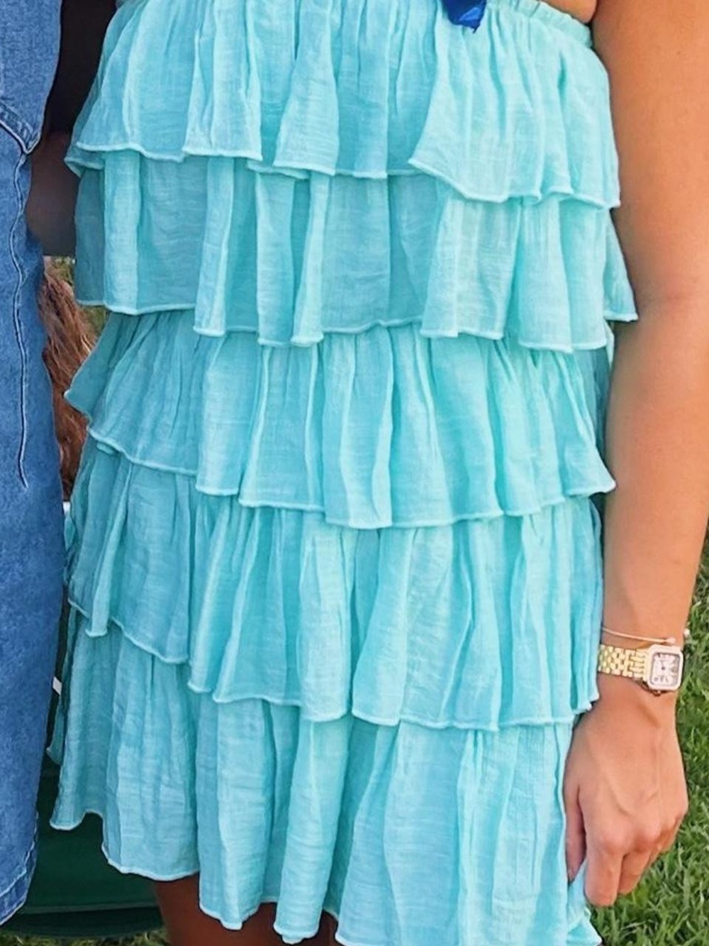 Tiered Ruffle Romper Dress in Aqua Teal Turquoise Mint Blue